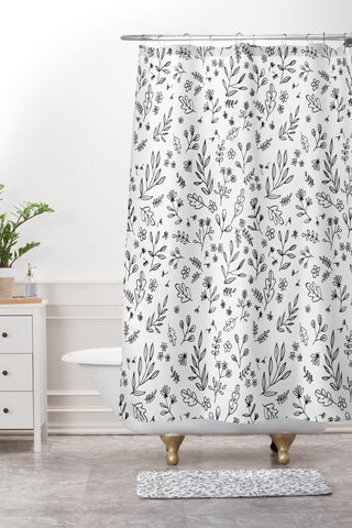 Wonder Forest Floral Sketches Shower Curtain And Mat