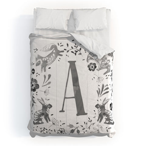 Wonder Forest Folky Forest Monogram Letter A Comforter