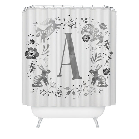 Wonder Forest Folky Forest Monogram Letter A Shower Curtain