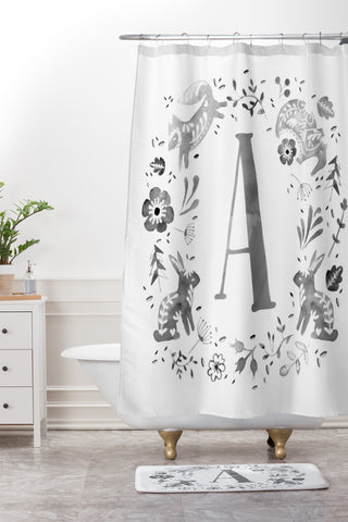 Wonder Forest Folky Forest Monogram Letter A Shower Curtain And Mat