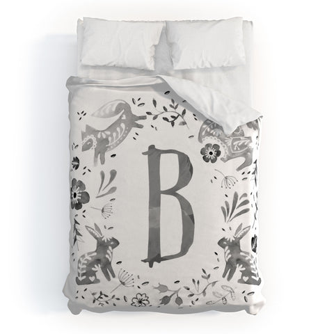 Wonder Forest Folky Forest Monogram Letter B Duvet Cover