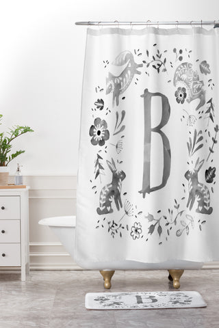 Wonder Forest Folky Forest Monogram Letter B Shower Curtain And Mat
