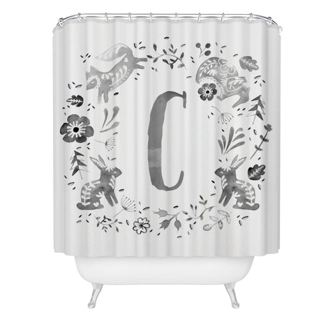 Wonder Forest Folky Forest Monogram Letter C Shower Curtain