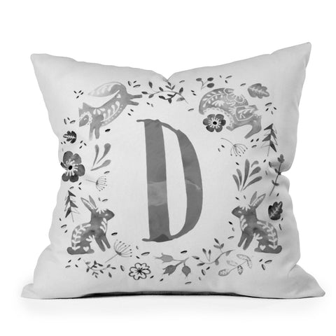 Wonder Forest Folky Forest Monogram Letter D Throw Pillow