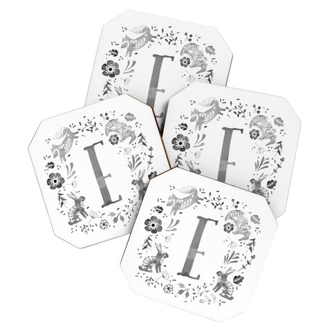 Wonder Forest Folky Forest Monogram Letter E Coaster Set
