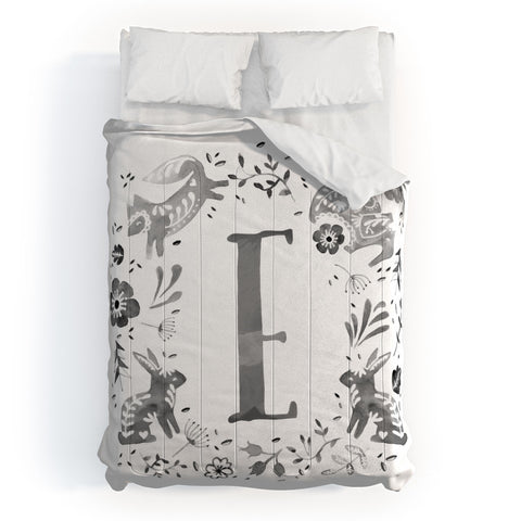 Wonder Forest Folky Forest Monogram Letter E Comforter