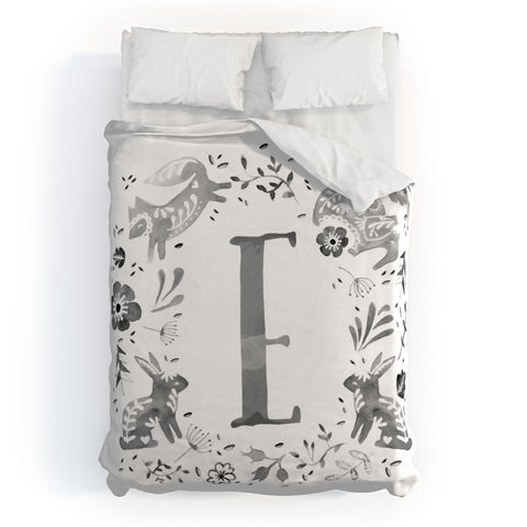 Wonder Forest Folky Forest Monogram Letter E Duvet Cover