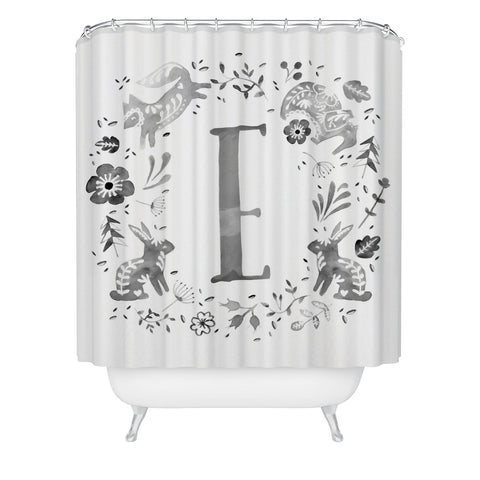 Wonder Forest Folky Forest Monogram Letter E Shower Curtain