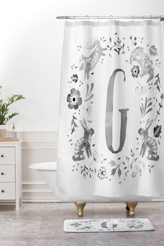 Wonder Forest Folky Forest Monogram Letter G Shower Curtain And Mat