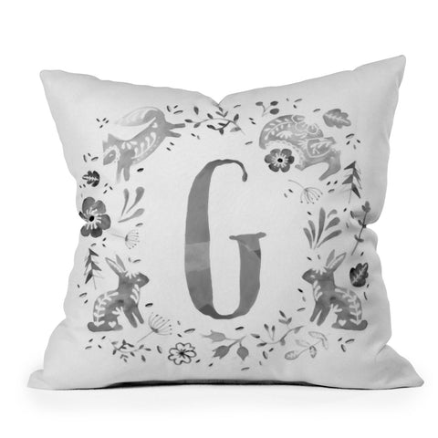 Wonder Forest Folky Forest Monogram Letter G Throw Pillow