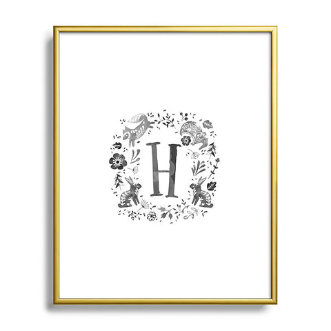 Wonder Forest Folky Forest Monogram Letter H Metal Framed Art Print