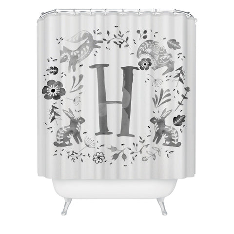 Wonder Forest Folky Forest Monogram Letter H Shower Curtain