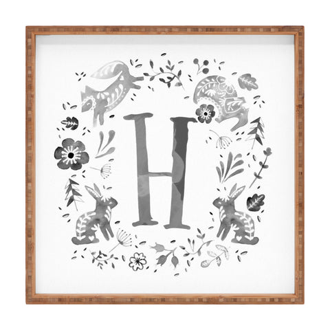 Wonder Forest Folky Forest Monogram Letter H Square Tray