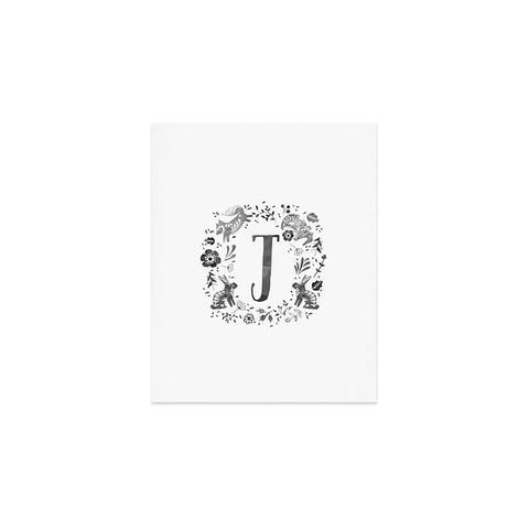 Wonder Forest Folky Forest Monogram Letter J Art Print