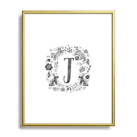 Wonder Forest Folky Forest Monogram Letter J Metal Framed Art Print