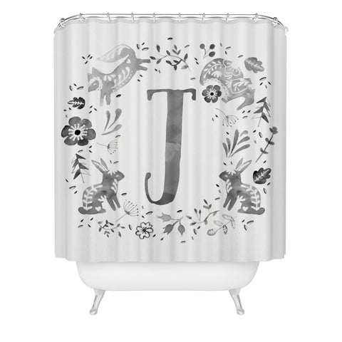 Wonder Forest Folky Forest Monogram Letter J Shower Curtain