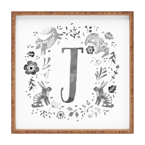 Wonder Forest Folky Forest Monogram Letter J Square Tray