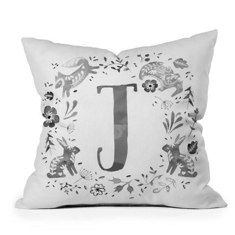 Wonder Forest Folky Forest Monogram Letter J Throw Pillow