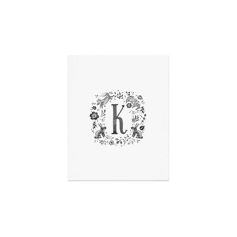 Wonder Forest Folky Forest Monogram Letter K Art Print