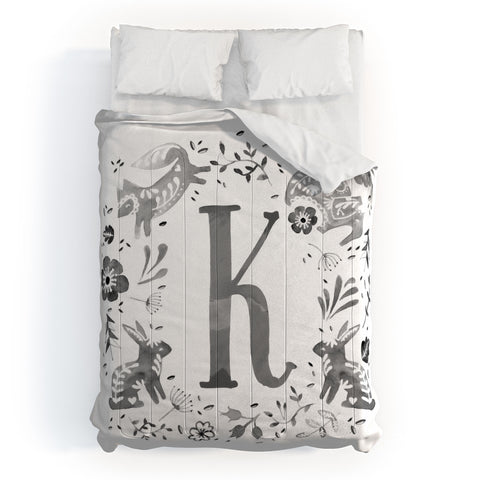 Wonder Forest Folky Forest Monogram Letter K Comforter