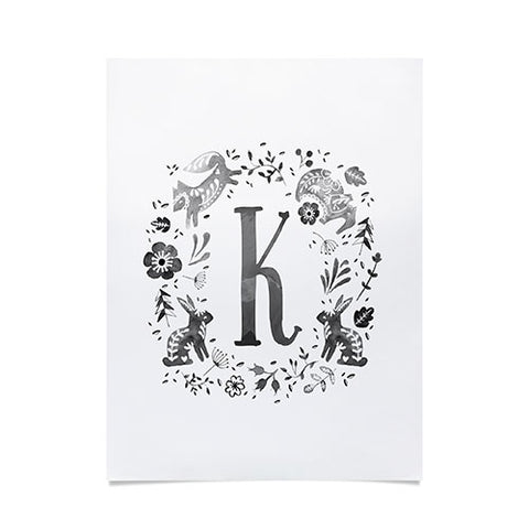 Wonder Forest Folky Forest Monogram Letter K Poster