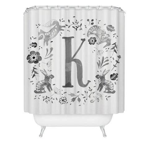 Wonder Forest Folky Forest Monogram Letter K Shower Curtain