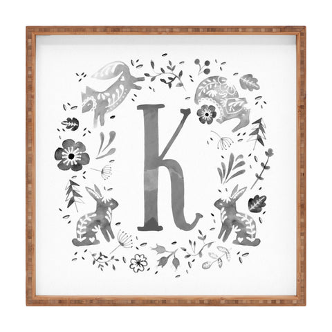 Wonder Forest Folky Forest Monogram Letter K Square Tray