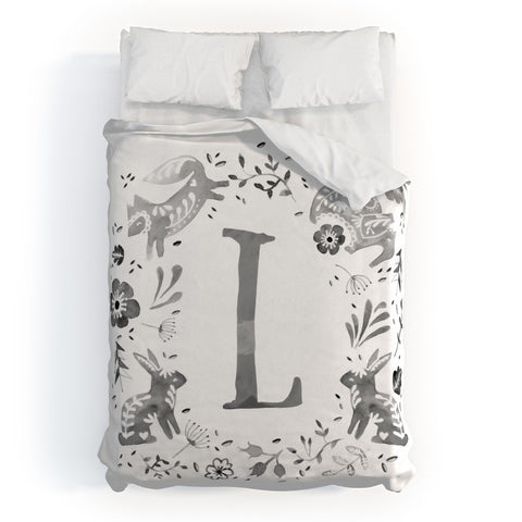 Wonder Forest Folky Forest Monogram Letter L Duvet Cover