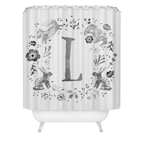 Wonder Forest Folky Forest Monogram Letter L Shower Curtain