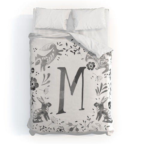 Wonder Forest Folky Forest Monogram Letter M Duvet Cover