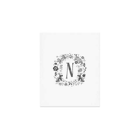 Wonder Forest Folky Forest Monogram Letter N Art Print
