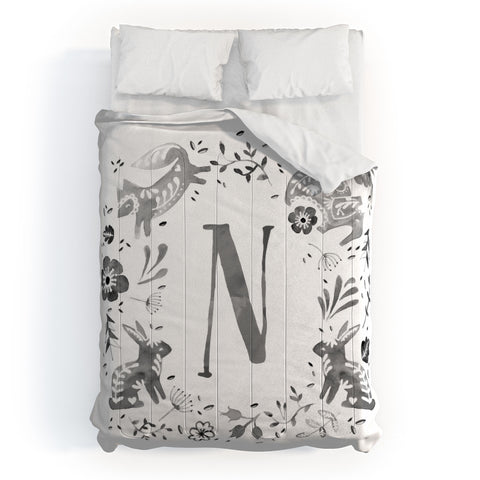 Wonder Forest Folky Forest Monogram Letter N Comforter