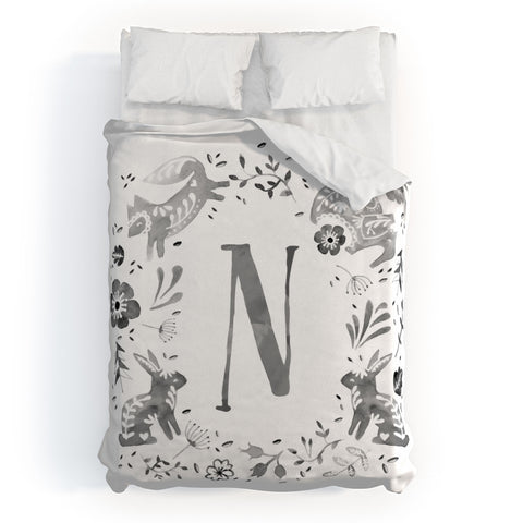 Wonder Forest Folky Forest Monogram Letter N Duvet Cover