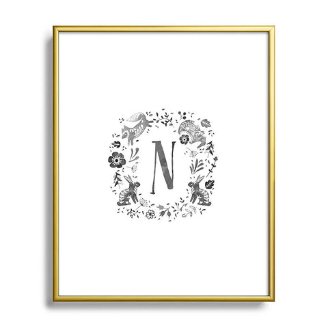 Wonder Forest Folky Forest Monogram Letter N Metal Framed Art Print
