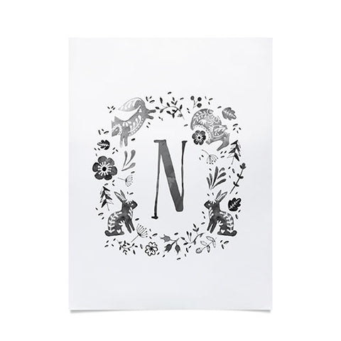 Wonder Forest Folky Forest Monogram Letter N Poster