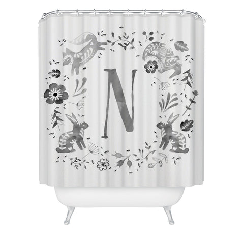 Wonder Forest Folky Forest Monogram Letter N Shower Curtain