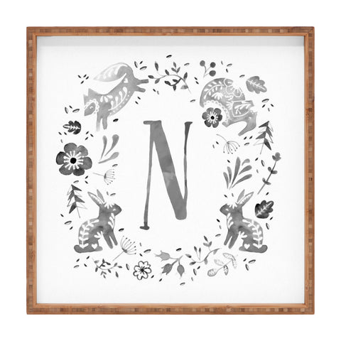 Wonder Forest Folky Forest Monogram Letter N Square Tray