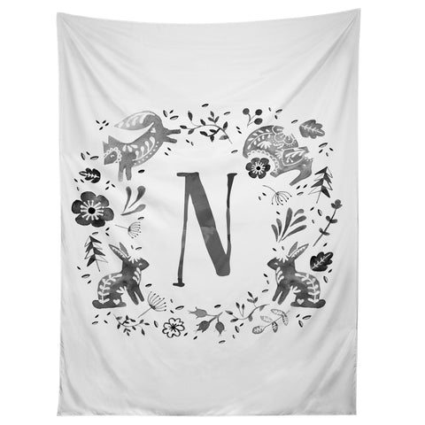 Wonder Forest Folky Forest Monogram Letter N Tapestry