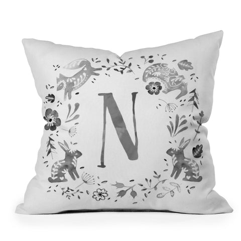 Wonder Forest Folky Forest Monogram Letter N Throw Pillow