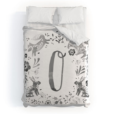 Wonder Forest Folky Forest Monogram Letter O Duvet Cover