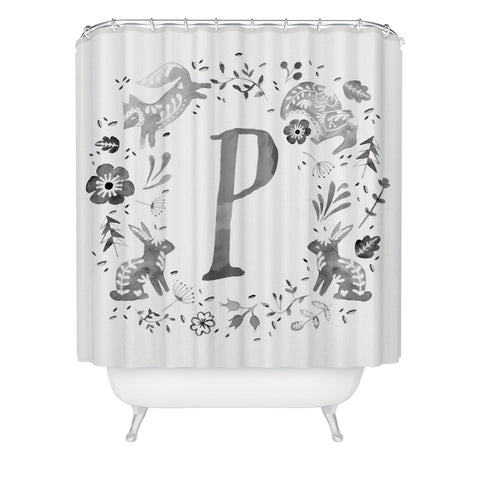 Wonder Forest Folky Forest Monogram Letter P Shower Curtain