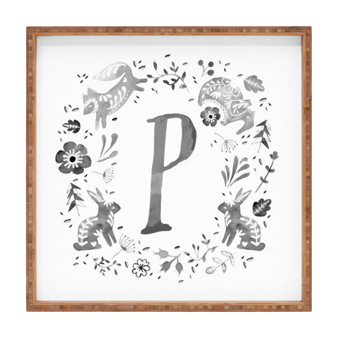 Wonder Forest Folky Forest Monogram Letter P Square Tray
