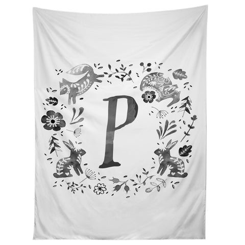 Wonder Forest Folky Forest Monogram Letter P Tapestry