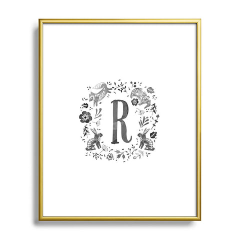 Wonder Forest Folky Forest Monogram Letter R Metal Framed Art Print
