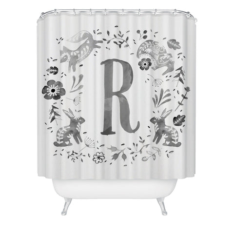 Wonder Forest Folky Forest Monogram Letter R Shower Curtain