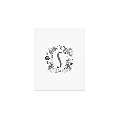Wonder Forest Folky Forest Monogram Letter S Art Print