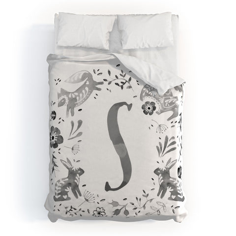 Wonder Forest Folky Forest Monogram Letter S Duvet Cover