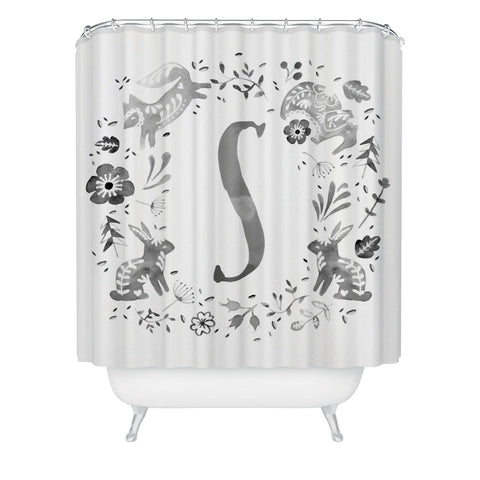 Wonder Forest Folky Forest Monogram Letter S Shower Curtain