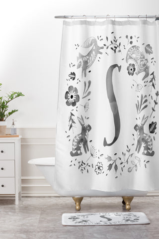Wonder Forest Folky Forest Monogram Letter S Shower Curtain And Mat