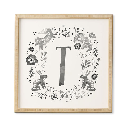 Wonder Forest Folky Forest Monogram Letter T Framed Wall Art
